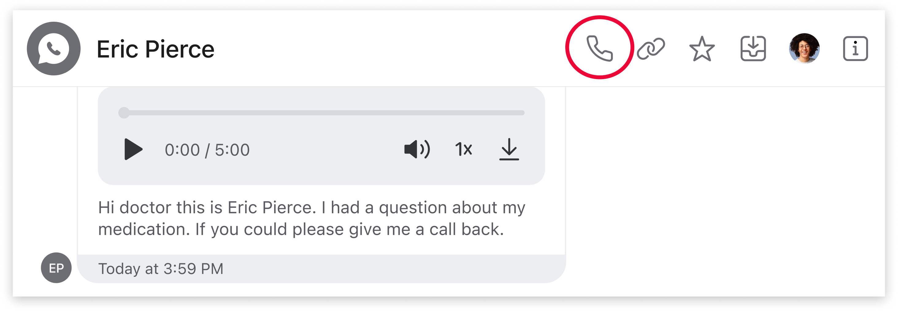 Spruce conversation with the phone icon circled in red.