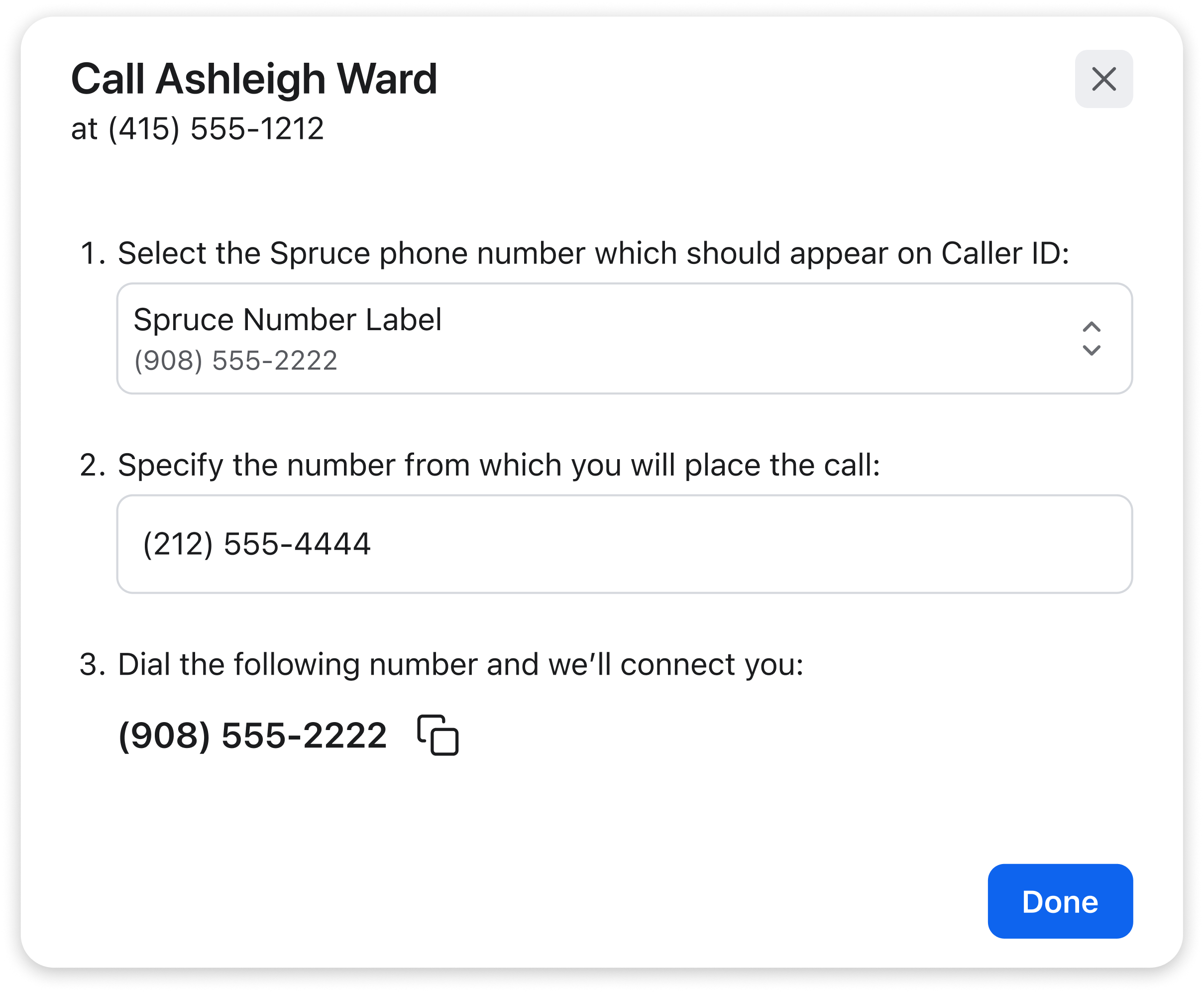 Spruce new call dialog.